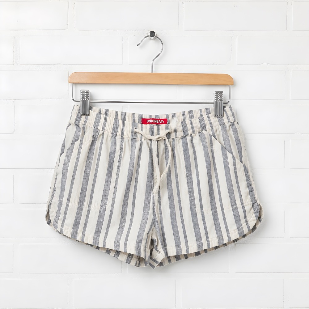 Unionbay Striped Shorts Women Large Blue White Drawstring Nautical Coastal